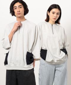 Purple&Yellow / パープルアンドイエロー カットソー | 布帛ポケットハーフジッププルオーバー