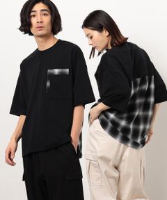 Purple&Yellow / パープルアンドイエロー カットソー | チェック切り替えプルオーバー