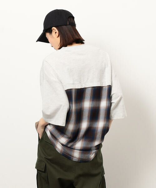 Purple&Yellow / パープルアンドイエロー カットソー | チェック切り替えプルオーバー | 詳細11