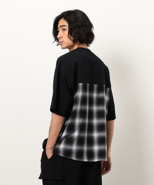 Purple&Yellow / パープルアンドイエロー カットソー | チェック切り替えプルオーバー | 詳細16