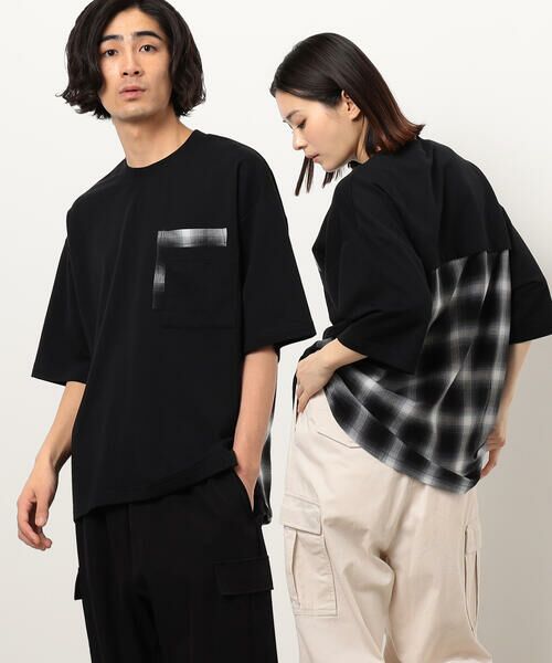 Purple & Yellow/パープルアンドイエロー チェック切り替えプルオーバー ブラック L Purple & Yellow/パープルアンドイエロー チェック切り替えプルオーバー ブラック L