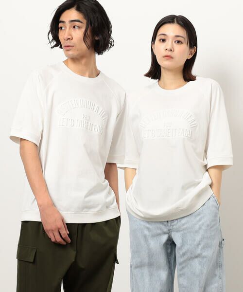 Purple & Yellow/パープルアンドイエロー メッセージエンボス半袖ラグランTシャツ ホワイト L Purple & Yellow/パープルアンドイエロー メッセージエンボス半袖ラグランTシャツ ホワイト L