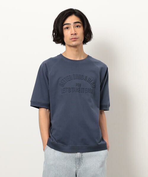 Purple & Yellow/パープルアンドイエロー メッセージエンボス半袖ラグランTシャツ ブルー M Purple & Yellow/パープルアンドイエロー メッセージエンボス半袖ラグランTシャツ ブルー M