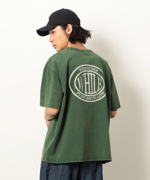 Purple & Yellow/パープルアンドイエロー フロスト加工プリント半袖Tシャツ グリーン M Purple & Yellow/パープルアンドイエロー フロスト加工プリント半袖Tシャツ グリーン M