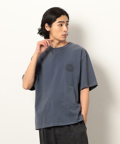 Purple & Yellow/パープルアンドイエロー フロスト加工プリント半袖Tシャツ ブルー S Purple & Yellow/パープルアンドイエロー フロスト加工プリント半袖Tシャツ ブルー S