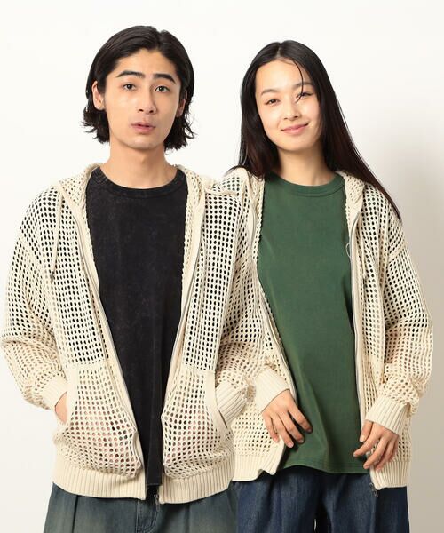Purple & Yellow/パープルアンドイエロー メッシュニットジップパーカ 生成 L Purple & Yellow/パープルアンドイエロー メッシュニットジップパーカ 生成 L