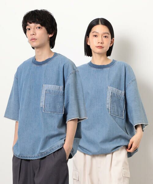 Purple&Yellow / パープルアンドイエロー カットソー | ライトオンスデニムダブルポケットプルオーバー(ケミカルウォッシュ)