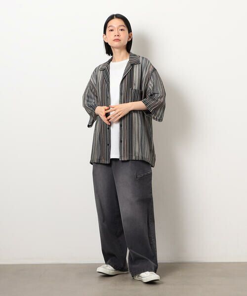 nightfruiti ストライプ柄 長袖Tシャツ　グレー nightfruiti ストライプ柄 長袖Tシャツ グレー トップス