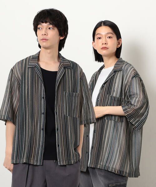 frankygrow 長袖ストライプTシャツ セール】 マルチカラーストライプレースシャツ （シャツ