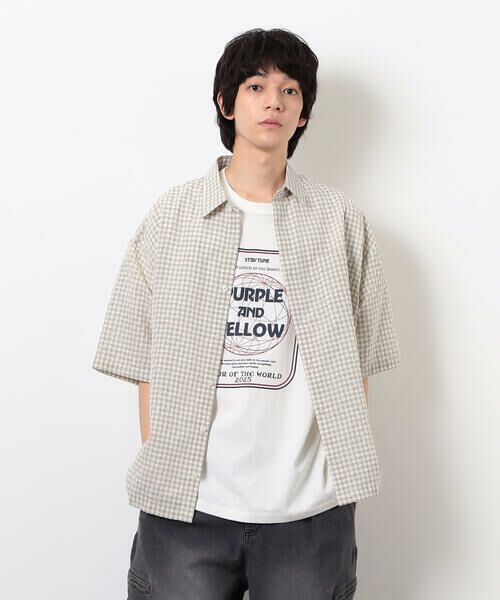Purple&Yellow / パープルアンドイエロー シャツ・ブラウス | シアサッカーチェックシャツ(アイボリー)