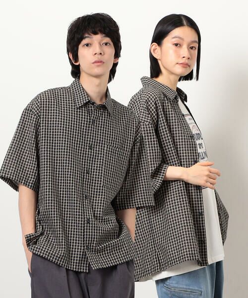 Purple&Yellow / パープルアンドイエロー シャツ・ブラウス | シアサッカーチェックシャツ(ブラック)