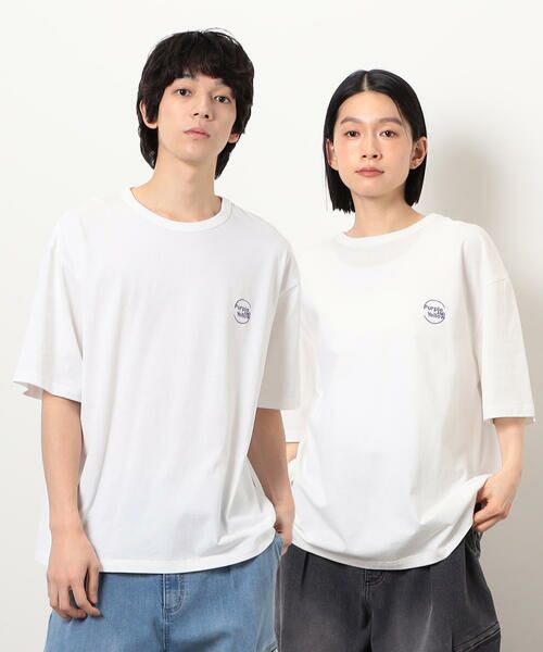Purple & Yellow/パープルアンドイエロー サークルロゴミニ刺繍半袖Tシャツ ホワイト M Purple & Yellow/パープルアンドイエロー サークルロゴミニ刺繍半袖Tシャツ ホワイト M