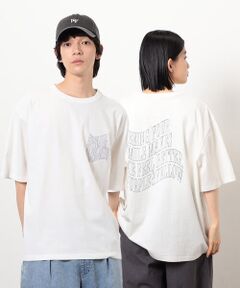 Purple&Yellow / パープルアンドイエロー Tシャツ | ウェーブメッセージプリント半袖Ｔシャツ