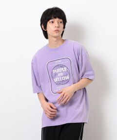 Purple&Yellow / パープルアンドイエロー Tシャツ | フロスト加工ツアー風プリント半袖Ｔシャツ