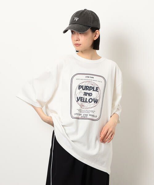 Purple&Yellow / パープルアンドイエロー Tシャツ | フロスト加工ツアー風プリント半袖Ｔシャツ | 詳細10
