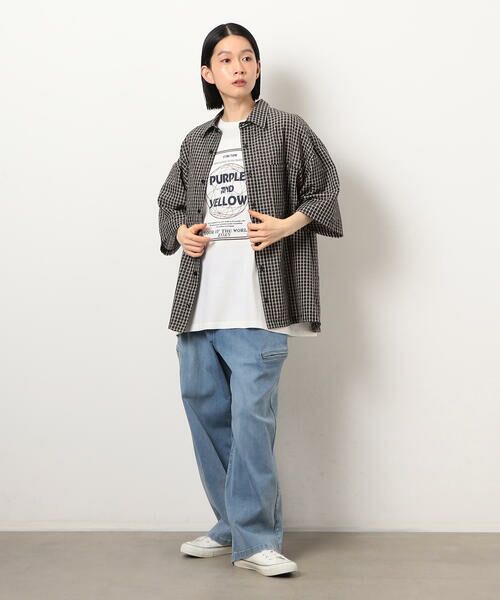 Purple&Yellow / パープルアンドイエロー Tシャツ | フロスト加工ツアー風プリント半袖Ｔシャツ | 詳細5