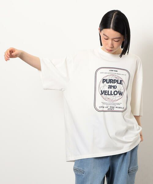 Purple&Yellow / パープルアンドイエロー Tシャツ | フロスト加工ツアー風プリント半袖Ｔシャツ | 詳細7