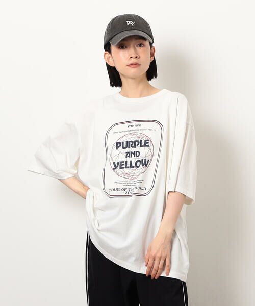 Purple&Yellow / パープルアンドイエロー Tシャツ | フロスト加工ツアー風プリント半袖Ｔシャツ | 詳細9