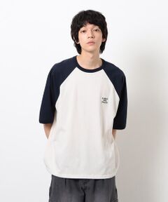 Purple&Yellow / パープルアンドイエロー Tシャツ | 裾スピンドルラグラン５分袖Ｔシャツ