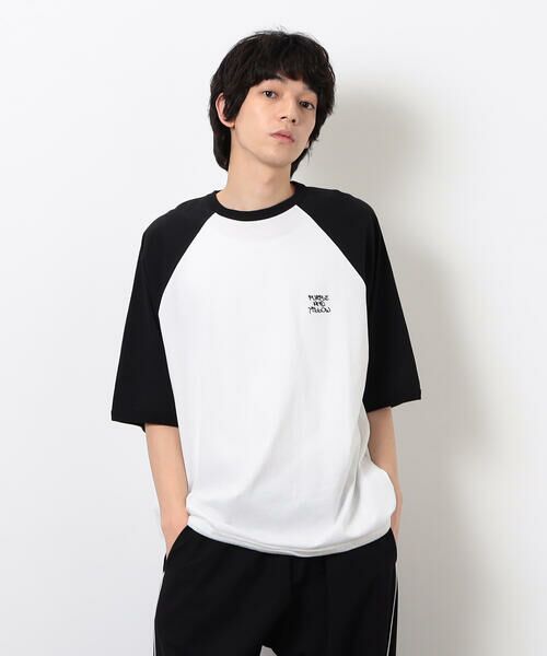 Purple&Yellow / パープルアンドイエロー Tシャツ | 裾スピンドルラグラン5分袖Tシャツ | 詳細4