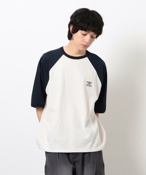 Purple&Yellow / パープルアンドイエロー Tシャツ | 裾スピンドルラグラン5分袖Tシャツ | 詳細15