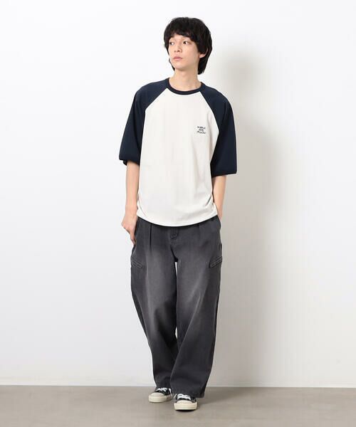 Purple&Yellow / パープルアンドイエロー Tシャツ | 裾スピンドルラグラン5分袖Tシャツ | 詳細13