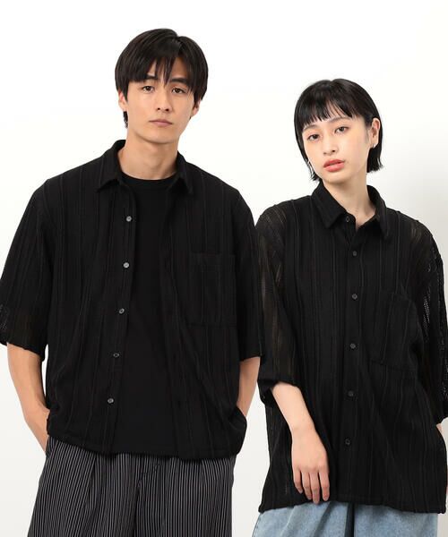 Purple&Yellow / パープルアンドイエロー シャツ・ブラウス | ストライプレースシャツ(ブラック)