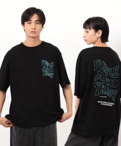 Purple&Yellow / パープルアンドイエロー Tシャツ | バック＆胸刺繍ウェーブロゴ半袖Ｔシャツ
