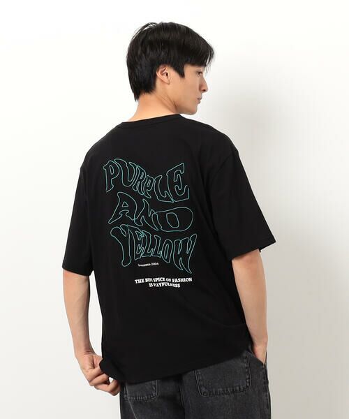 Purple&Yellow / パープルアンドイエロー Tシャツ | バック&胸刺繍ウェーブロゴ半袖Tシャツ | 詳細12