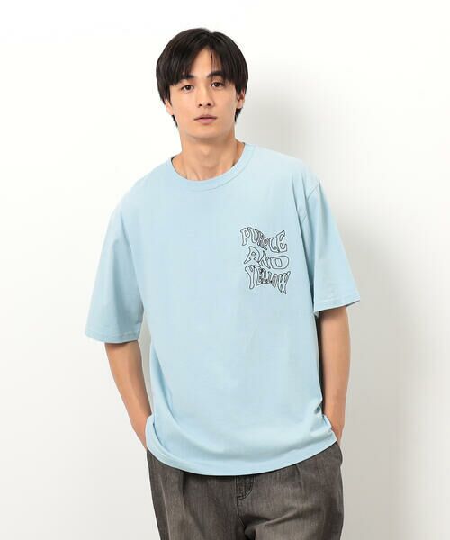 Purple & Yellow/パープルアンドイエロー バック&胸刺繍ウェーブロゴ半袖Tシャツ サックス M Purple & Yellow/パープルアンドイエロー バック&胸刺繍ウェーブロゴ半袖Tシャツ サックス M