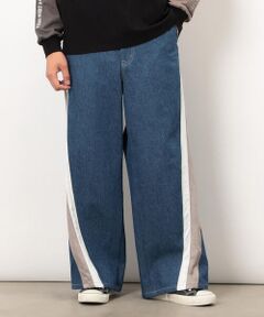 Purple&Yellow / パープルアンドイエロー デニムパンツ | デニム×サテンラインワイドバギーパンツ