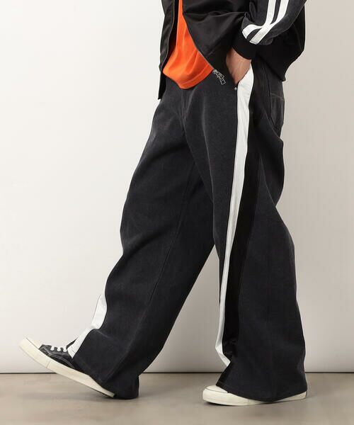 Purple&Yellow / パープルアンドイエロー デニムパンツ | デニム×サテンラインワイドバギーパンツ | 詳細3