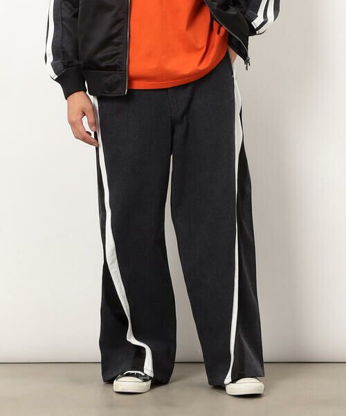 Purple&Yellow / パープルアンドイエロー デニムパンツ | デニム×サテンラインワイドバギーパンツ | 詳細4