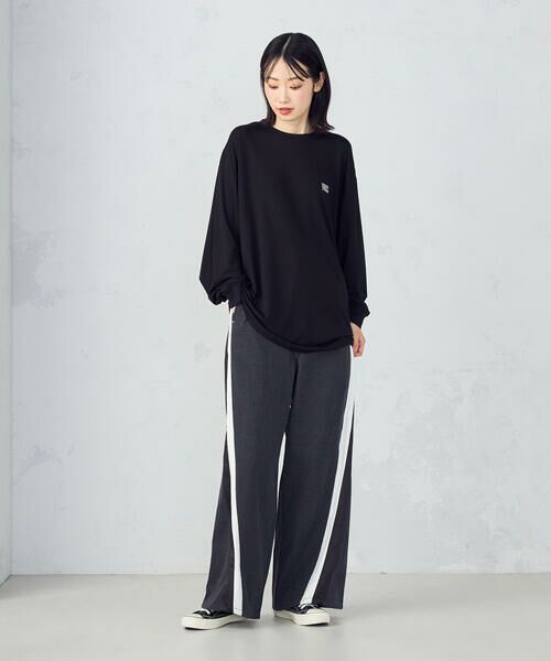 Purple&Yellow / パープルアンドイエロー デニムパンツ | デニム×サテンラインワイドバギーパンツ | 詳細7