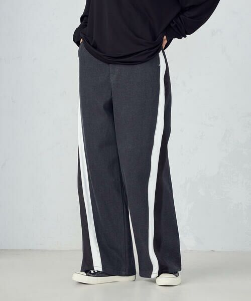 Purple&Yellow / パープルアンドイエロー デニムパンツ | デニム×サテンラインワイドバギーパンツ | 詳細8