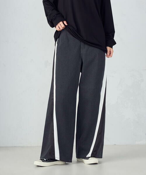 Purple&Yellow / パープルアンドイエロー デニムパンツ | デニム×サテンラインワイドバギーパンツ | 詳細9