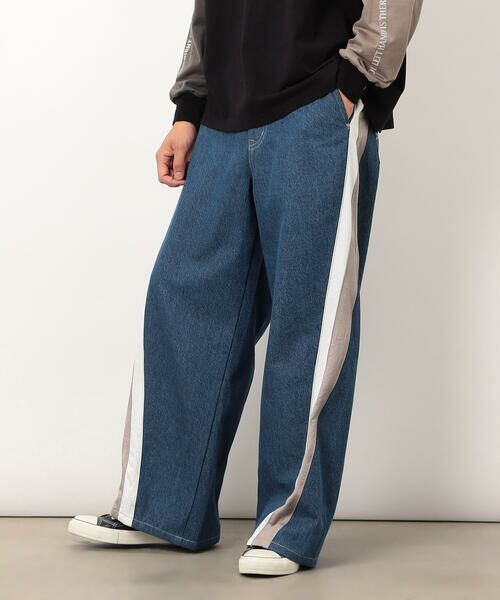Purple&Yellow / パープルアンドイエロー デニムパンツ | デニム×サテンラインワイドバギーパンツ | 詳細11