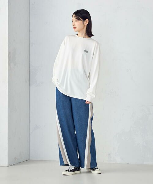 Purple&Yellow / パープルアンドイエロー デニムパンツ | デニム×サテンラインワイドバギーパンツ | 詳細14