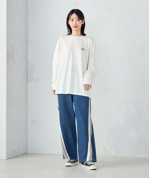 Purple&Yellow / パープルアンドイエロー デニムパンツ | デニム×サテンラインワイドバギーパンツ | 詳細15