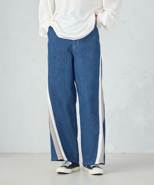 Purple&Yellow / パープルアンドイエロー デニムパンツ | デニム×サテンラインワイドバギーパンツ | 詳細16
