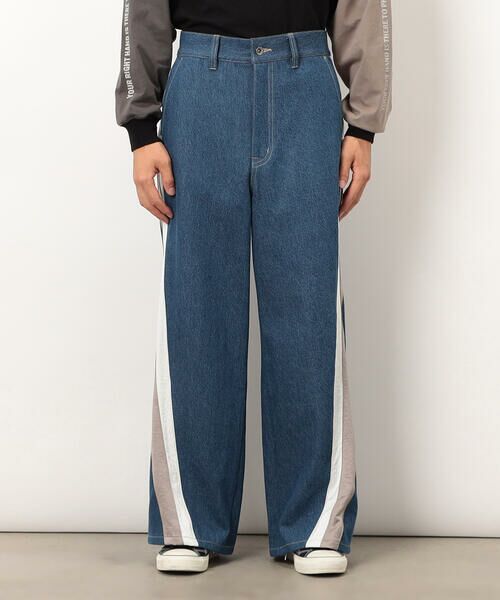 Purple&Yellow / パープルアンドイエロー デニムパンツ | デニム×サテンラインワイドバギーパンツ | 詳細18