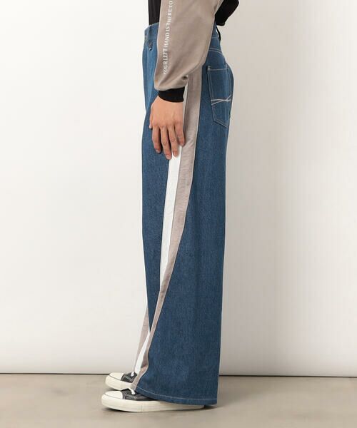 Purple&Yellow / パープルアンドイエロー デニムパンツ | デニム×サテンラインワイドバギーパンツ | 詳細19