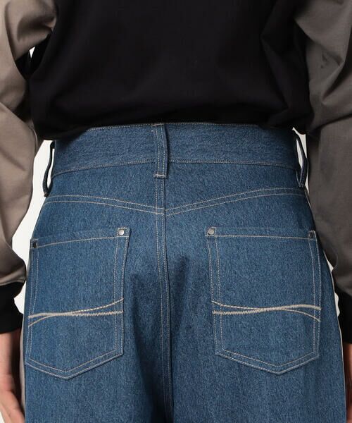 Purple&Yellow / パープルアンドイエロー デニムパンツ | デニム×サテンラインワイドバギーパンツ | 詳細22