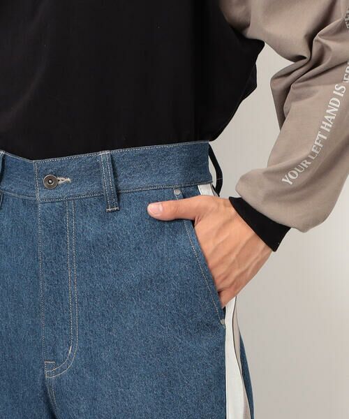 Purple&Yellow / パープルアンドイエロー デニムパンツ | デニム×サテンラインワイドバギーパンツ | 詳細23