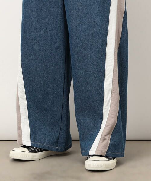 Purple&Yellow / パープルアンドイエロー デニムパンツ | デニム×サテンラインワイドバギーパンツ | 詳細24