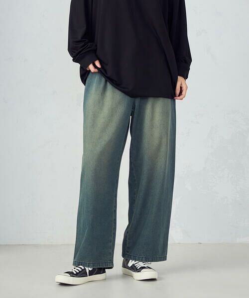 Purple&Yellow / パープルアンドイエロー デニムパンツ | ライトオンスデニムタックワイドパンツ | 詳細13