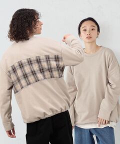 Purple&Yellow / パープルアンドイエロー カットソー | チェック切り替え プルオーバー