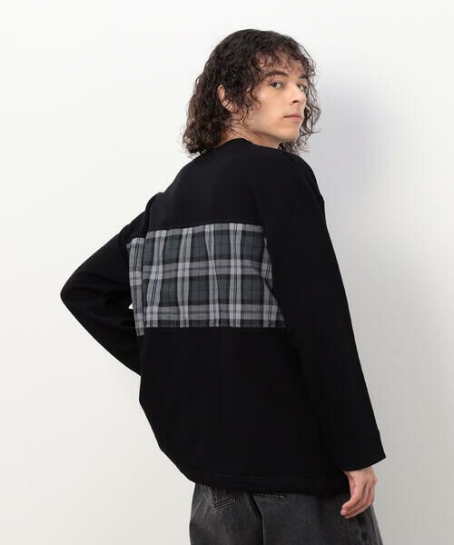 Purple&Yellow / パープルアンドイエロー カットソー | チェック切り替え プルオーバー | 詳細3