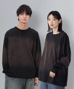 Purple&Yellow / パープルアンドイエロー Tシャツ | スプレー加工×ロゴ刺繍長袖Ｔシャツ