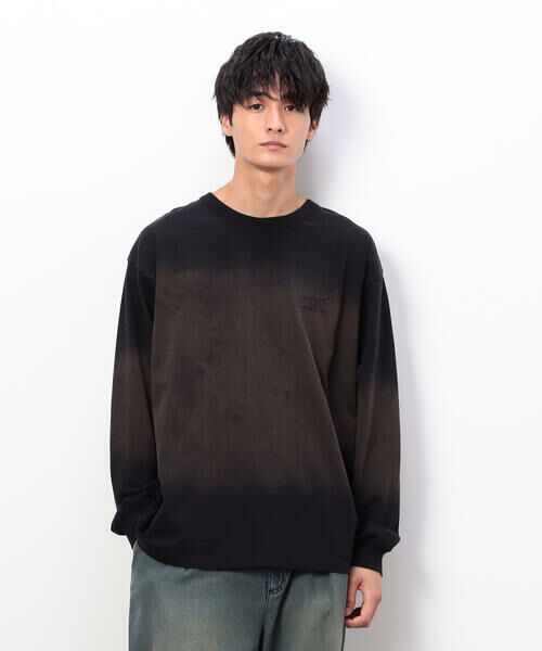 Purple&Yellow / パープルアンドイエロー Tシャツ | スプレー加工×ロゴ刺繍長袖Ｔシャツ | 詳細4